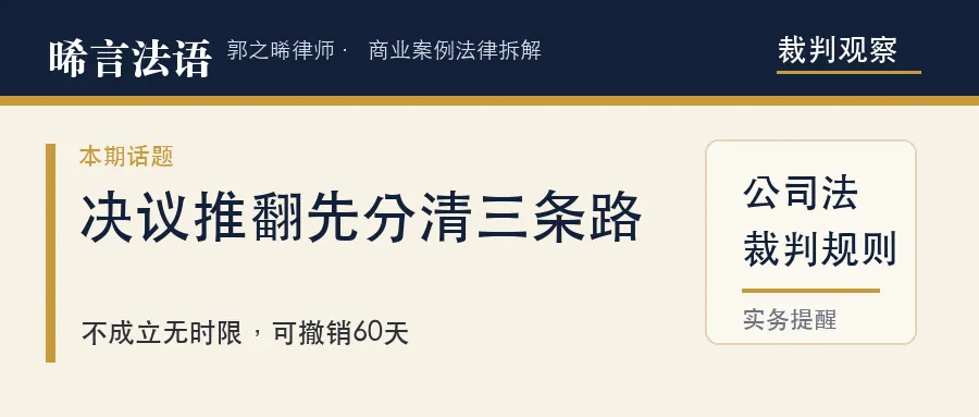 背着我开的会、出的决议能不能告掉？决议被推翻的三条路：不成立、可撤销、无效，门槛完全不同